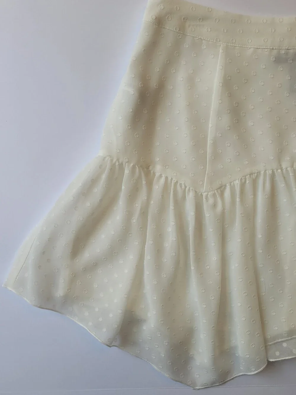 Forever 21 Swiss Dot Asymmetrical Ruffle Mini Skirt Ivory Size L